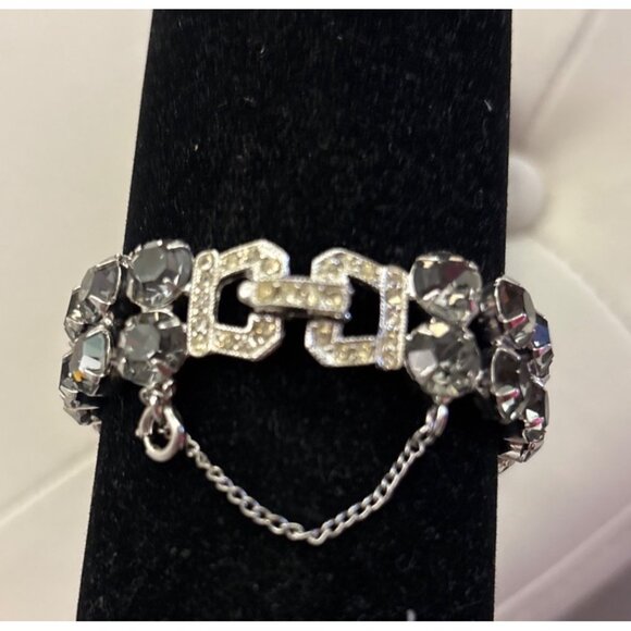 Vintage Weiss Rhinestone Bracelet With Double Row & Clasp Detail Marked sparkles - Picture 6 of 16